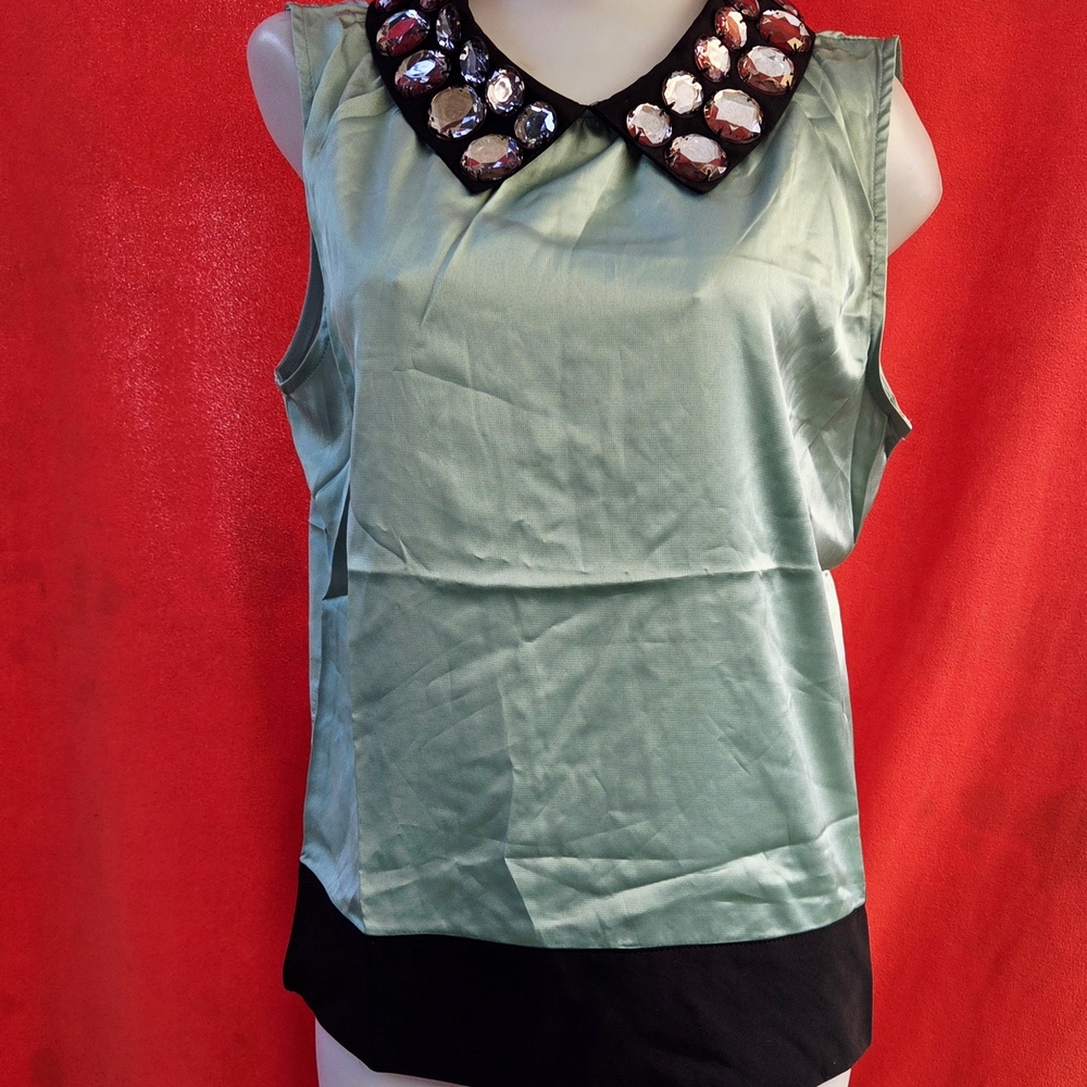 Kate Spade Mint Sleeveless Blouse with Black Gem Collar Size 6 NEW NO TAGS